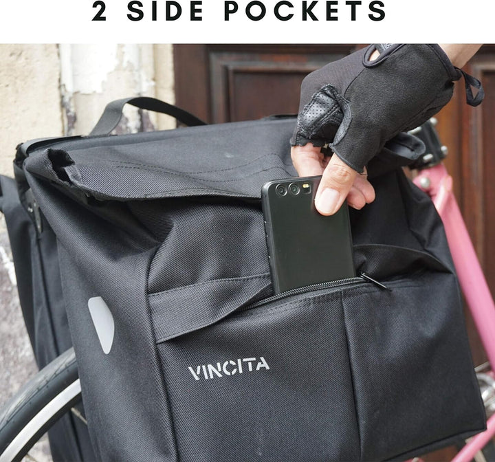 Vincita Top Load Double Pannier Water Resistant Cycling Side Bags – mit Regenschutz, gross, Tragegri
