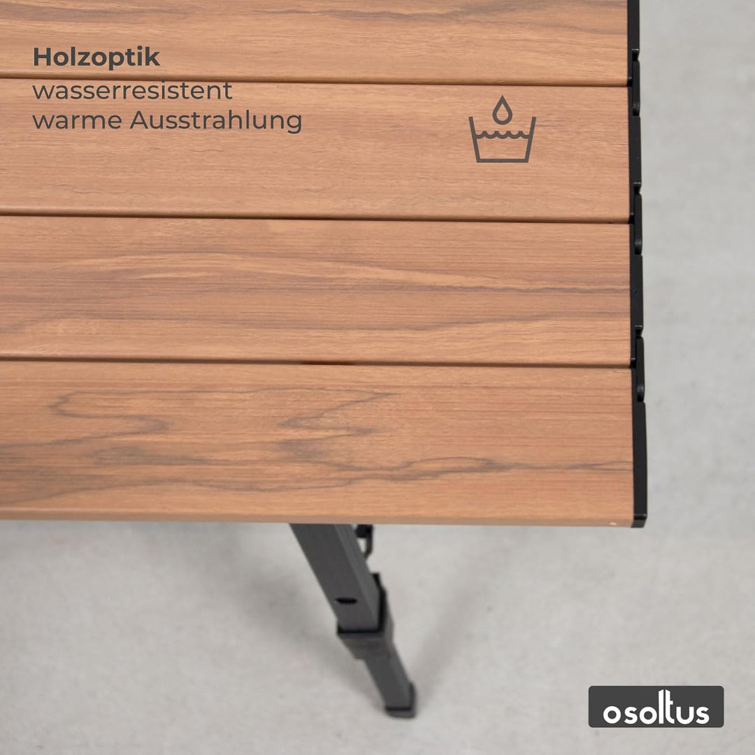 osoltus Campingtisch Fjord höhenverstellbar Aluminiumgestell | Klapptisch Holzoptik-Tischplatte 90cm