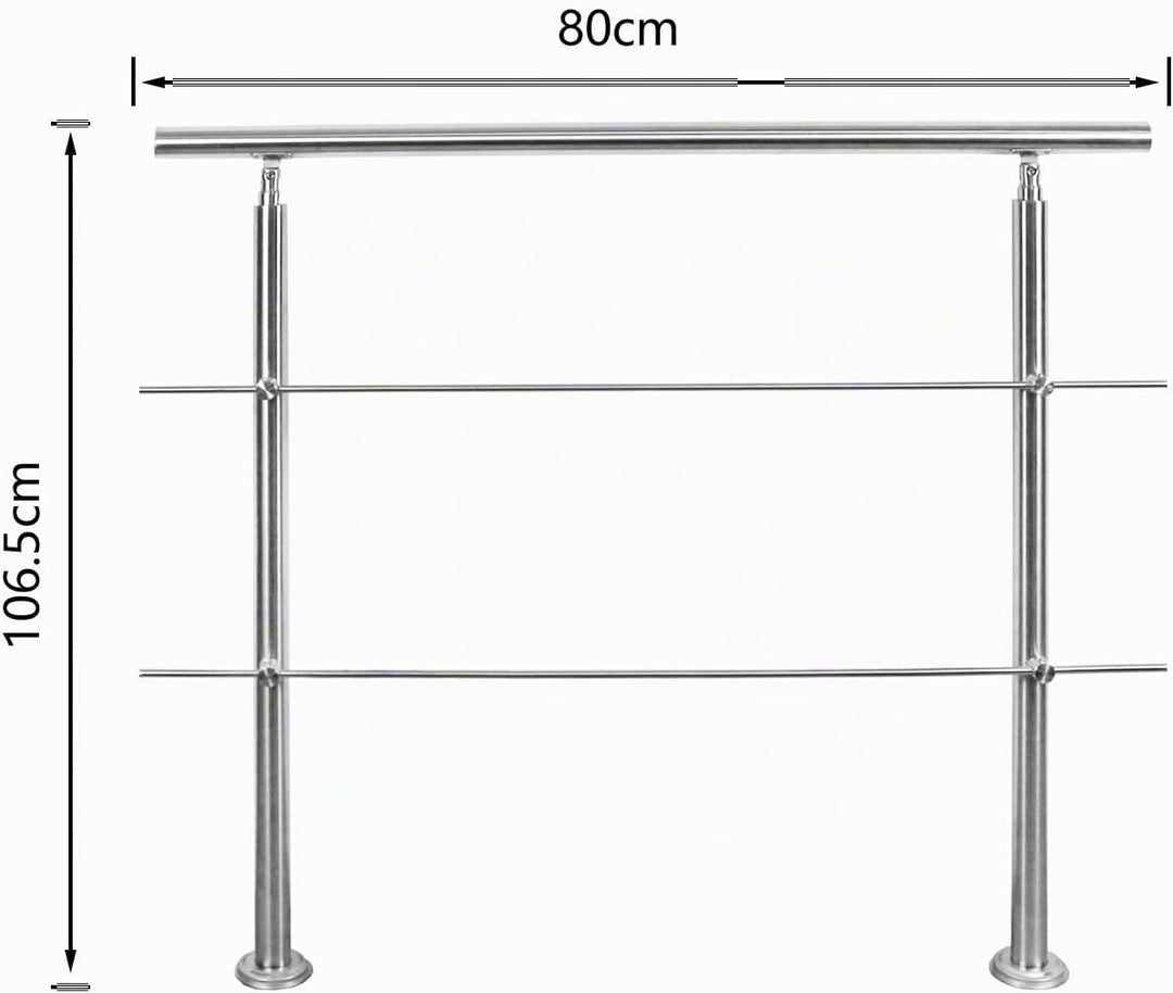 SWANEW Handlauf Edelstahl,Treppengeländer innen & aussen, 80 cm, Ø 42mm,mit 2 Querstreben für den Ga