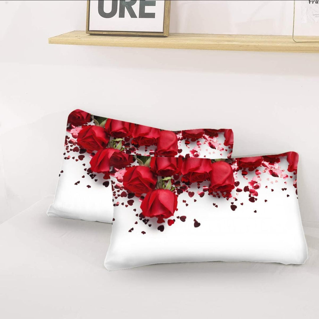 3D Rose Bettbezug Set - Rote Bettwäsche Set für Mädchen - 3 Teilig Mit 2 Kissenbezug (Rot A, 200×200