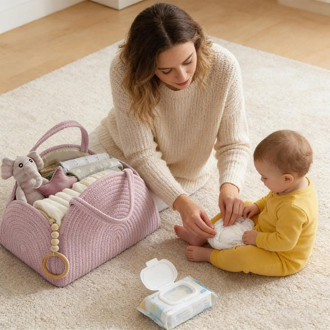 YUEMING Baby Windel Caddy Organizer, Tragbarer Wickelorganizer mit Fächern und Griffen, Wickelkorb B