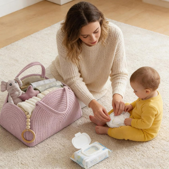 YUEMING Baby Windel Caddy Organizer, Tragbarer Wickelorganizer mit Fächern und Griffen, Wickelkorb B