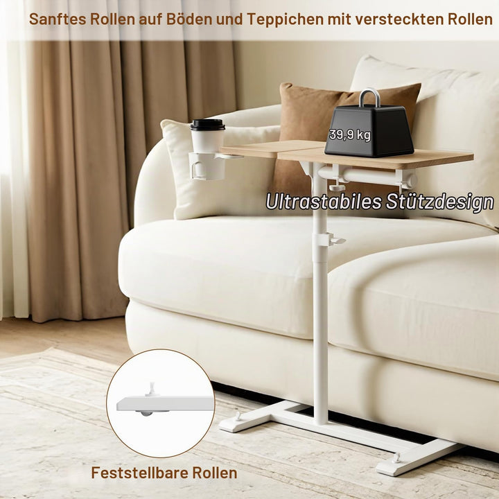 Aothia Beistelltisch höhenverstellbar mit versteckten Rollen, Pflegetisch für Bett,Computertisch aus