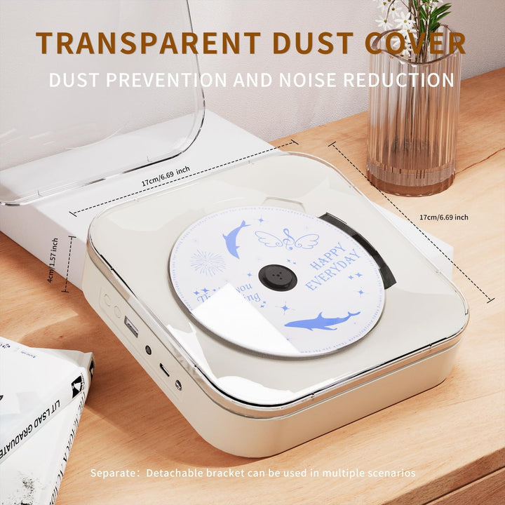 Tragbarer CD-Player mit transparentem Deckel, Lautsprecher, Bluetooth, USB-Anschluss