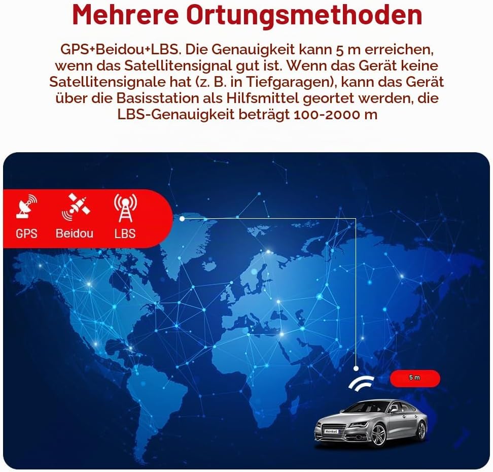 GPS Tracker 4G für Auto, mit Acc-Alarm ohne ABO, GPS-Sender Anti-Diebstahl-Echtzeit-Positionierungs-