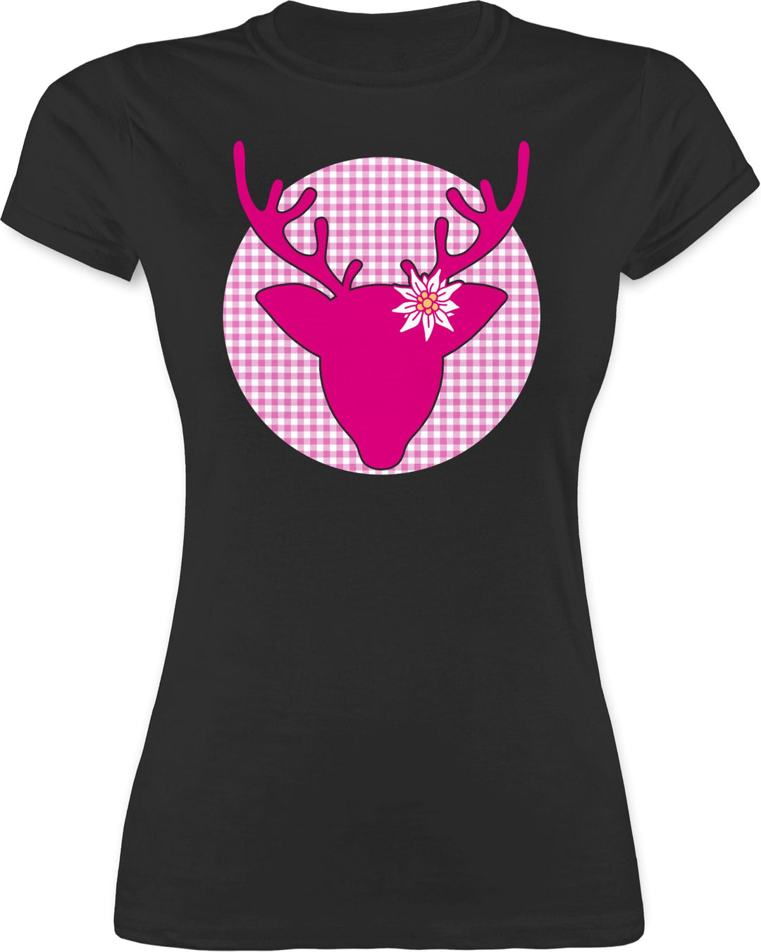 Shirtracer - Shirt Damen - Kompatibel mit Oktoberfest - Hirsch Edelweiss 2 Schwarz S, 2 Schwarz S