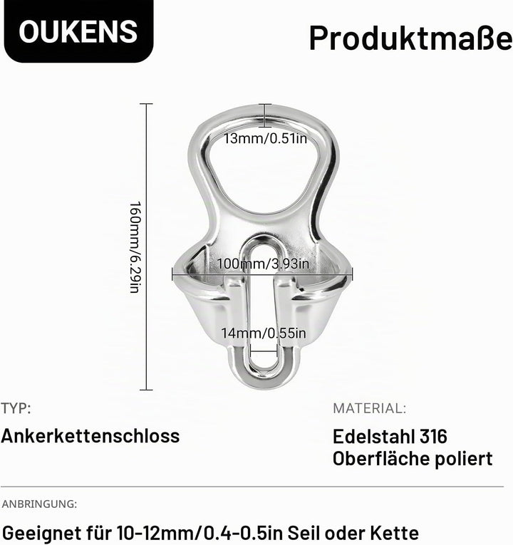 Ankerkettenschloss, für 0.4-0.5in Kettenanker Kettenschloss Ankerkettenstopper Seilfestmacher Hardwa