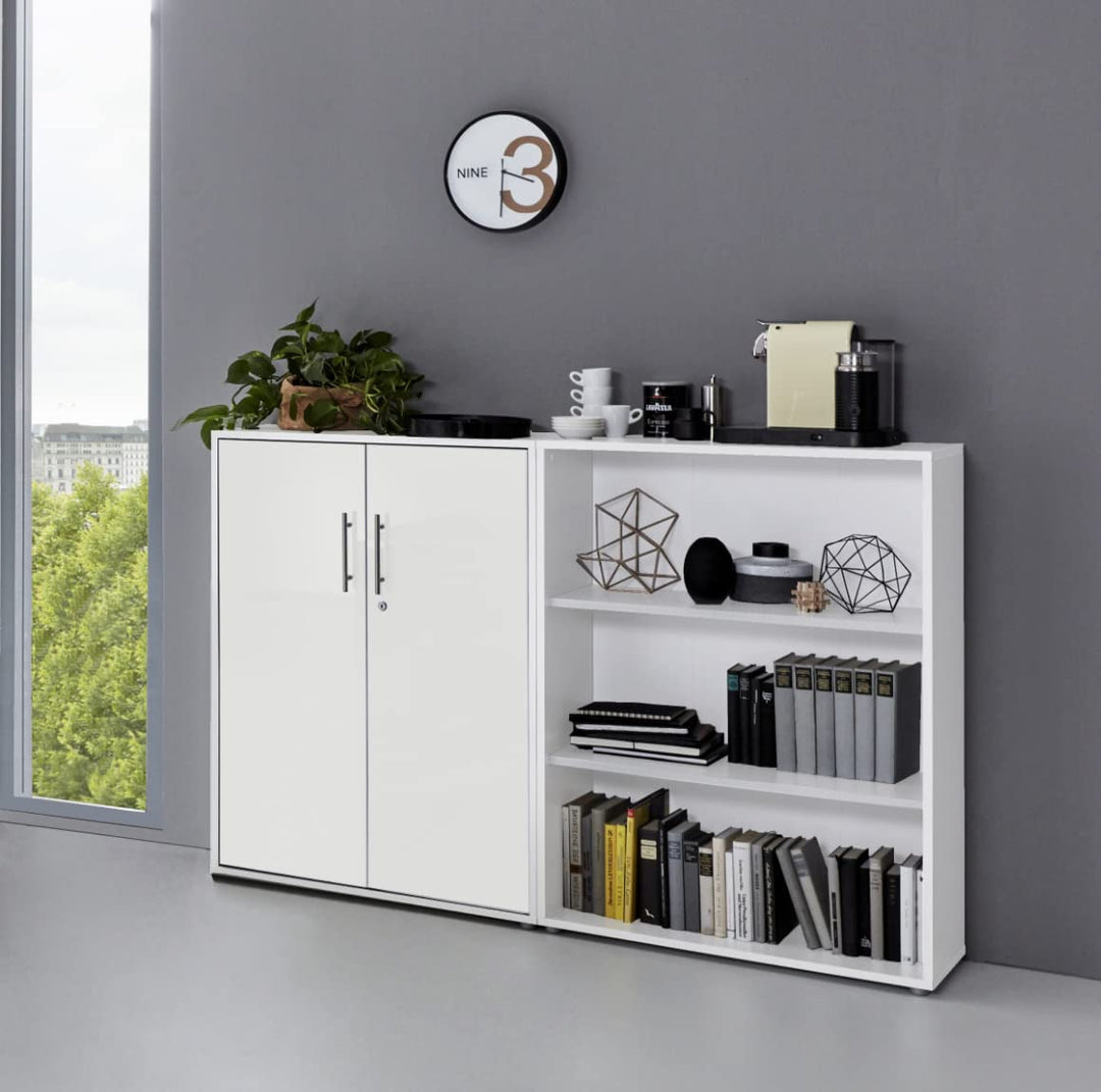abschliessbare Regalwand Aktenschrank Büroschrank Schrankwand Büromöbel Regal Office Edition in Weis