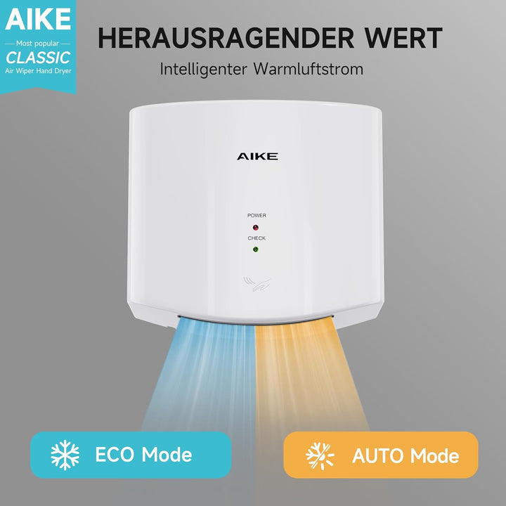 AIKE Air Wiper Kompakt Händetrockner, Hochgeschwindigkeit, 1400W 220V, Stecken & Loslegen, Papierlos