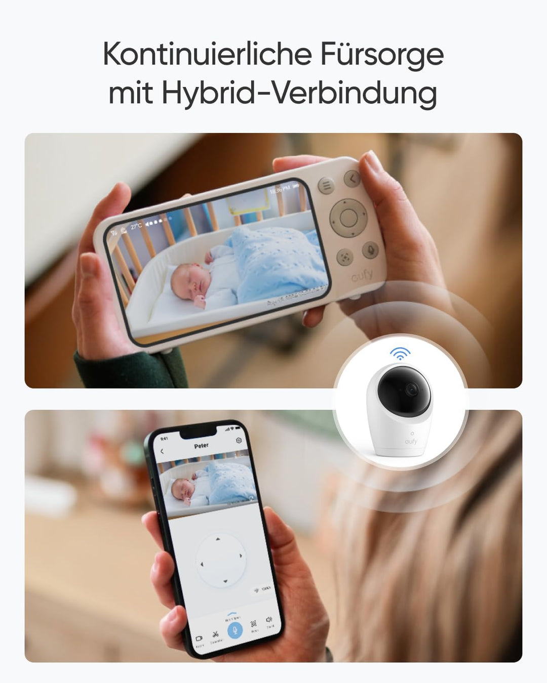 eufy Babyphone mit Kamera E20, App- & Offline-Steuerung, 2K HD, Ultraklare Nachtsicht, Schwenk-Neige