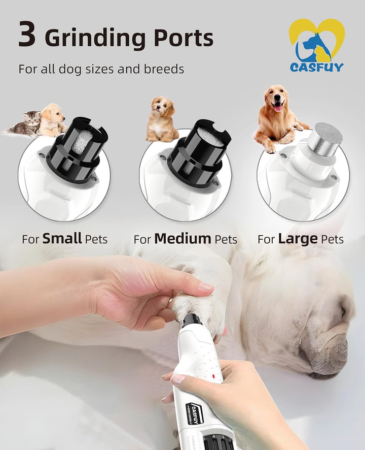 Casfuy Krallenschleifer für Hunde - (45 dB) 6-Gang-Haustier-Krallenschleifer mit 2 LED-Lichtern für