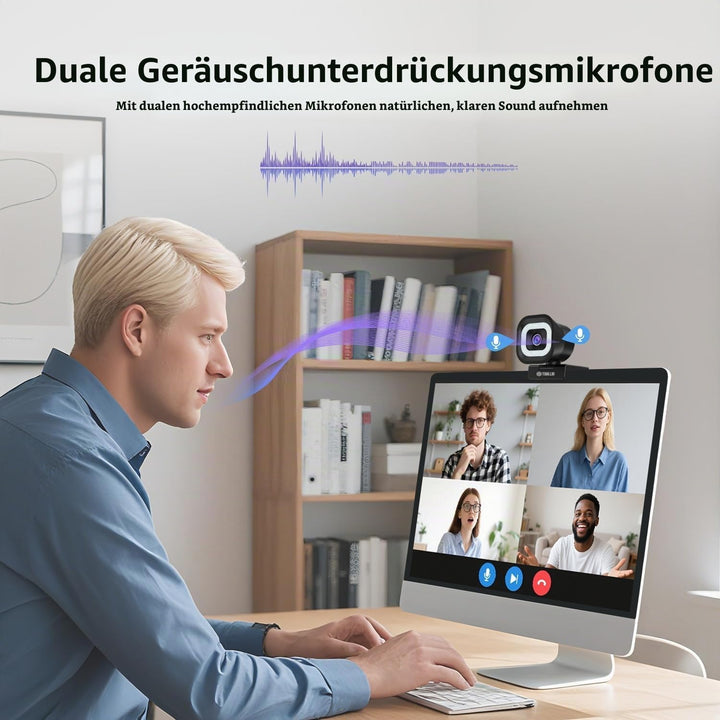 TOALLIN 4K-Webcam mit Ringlicht, Fernbedienung, PDAF-Autofokus, 1/2,5-Zoll-Sensor und 12 MP, integri