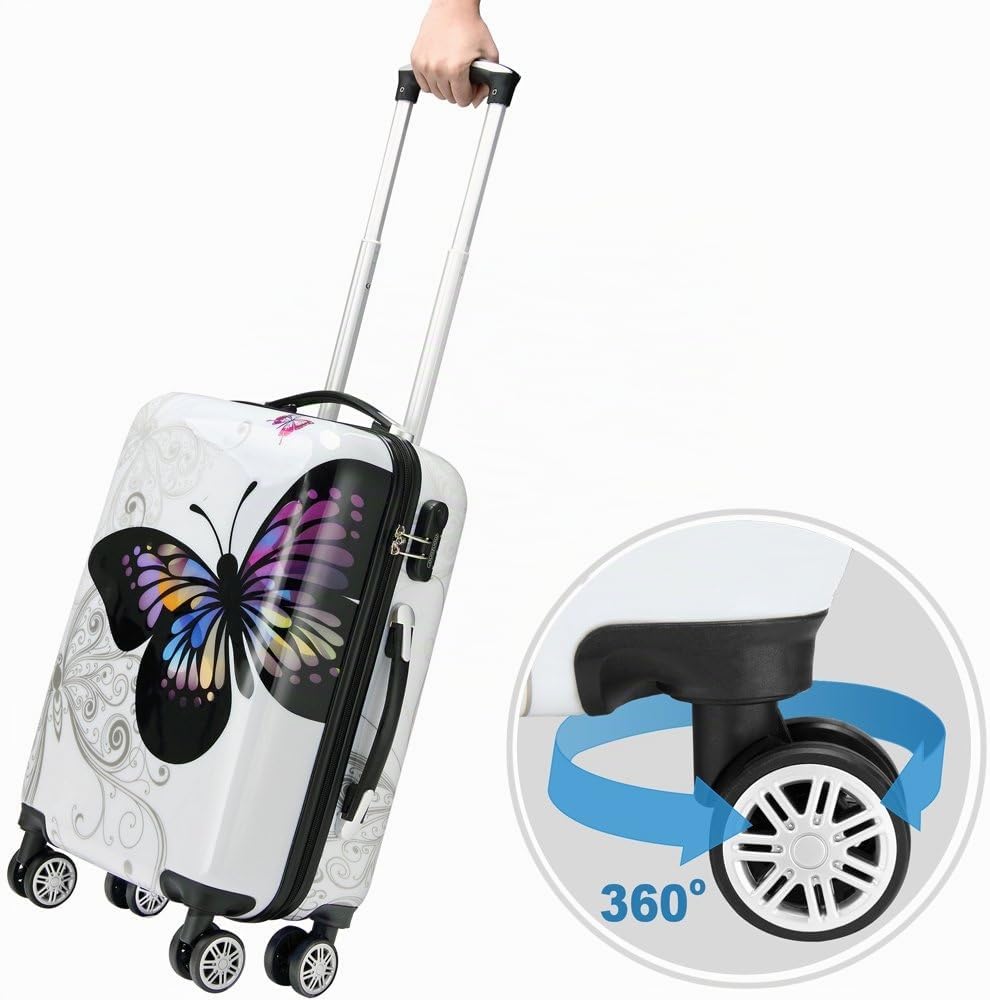 Monzana® Hartschalenkoffer Set Butterfly Basic Reisekoffer Set Komplettset Trolley Koffer ABS mit PC