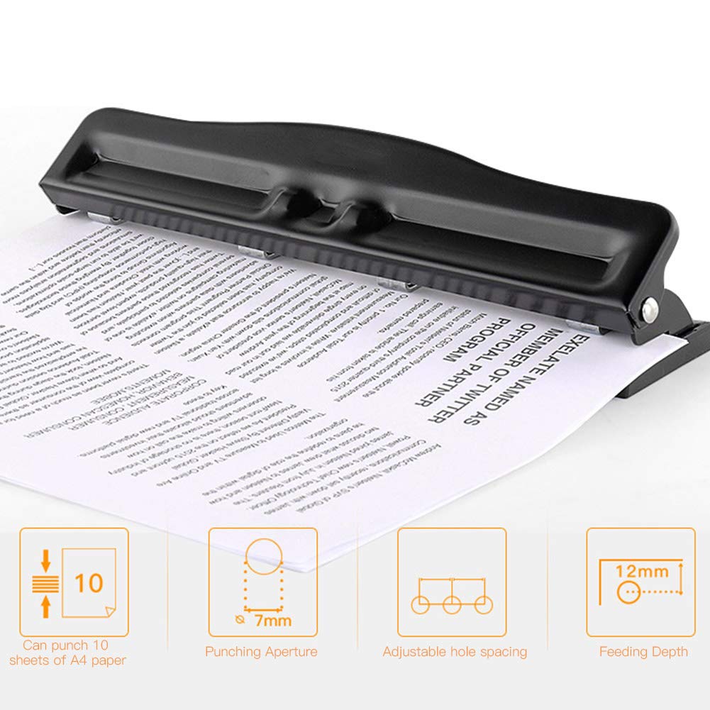 Verstellbarer Locher 3-Loch-Papierstanzen Metalllocher Binder Puncher Manueller Locher Bürolocher fü