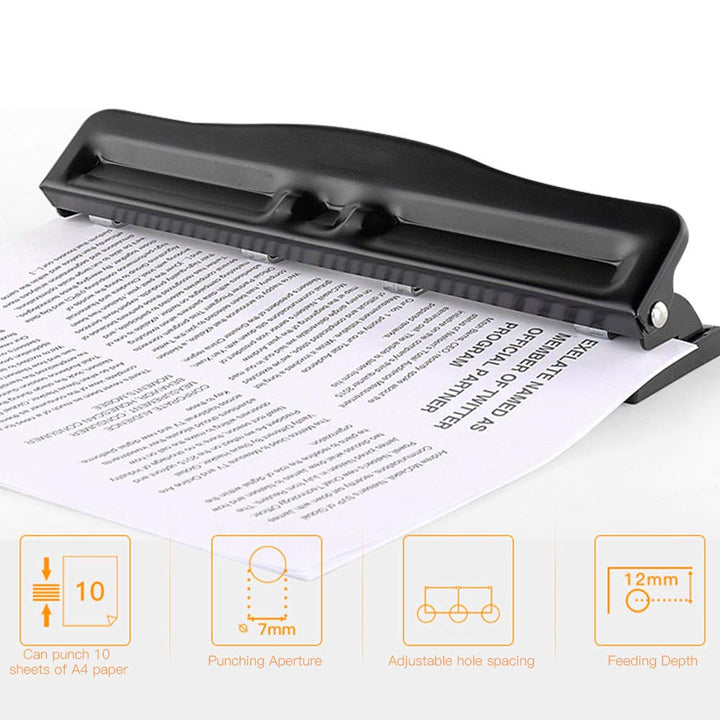 Verstellbarer Locher 3-Loch-Papierstanzen Metalllocher Binder Puncher Manueller Locher Bürolocher fü