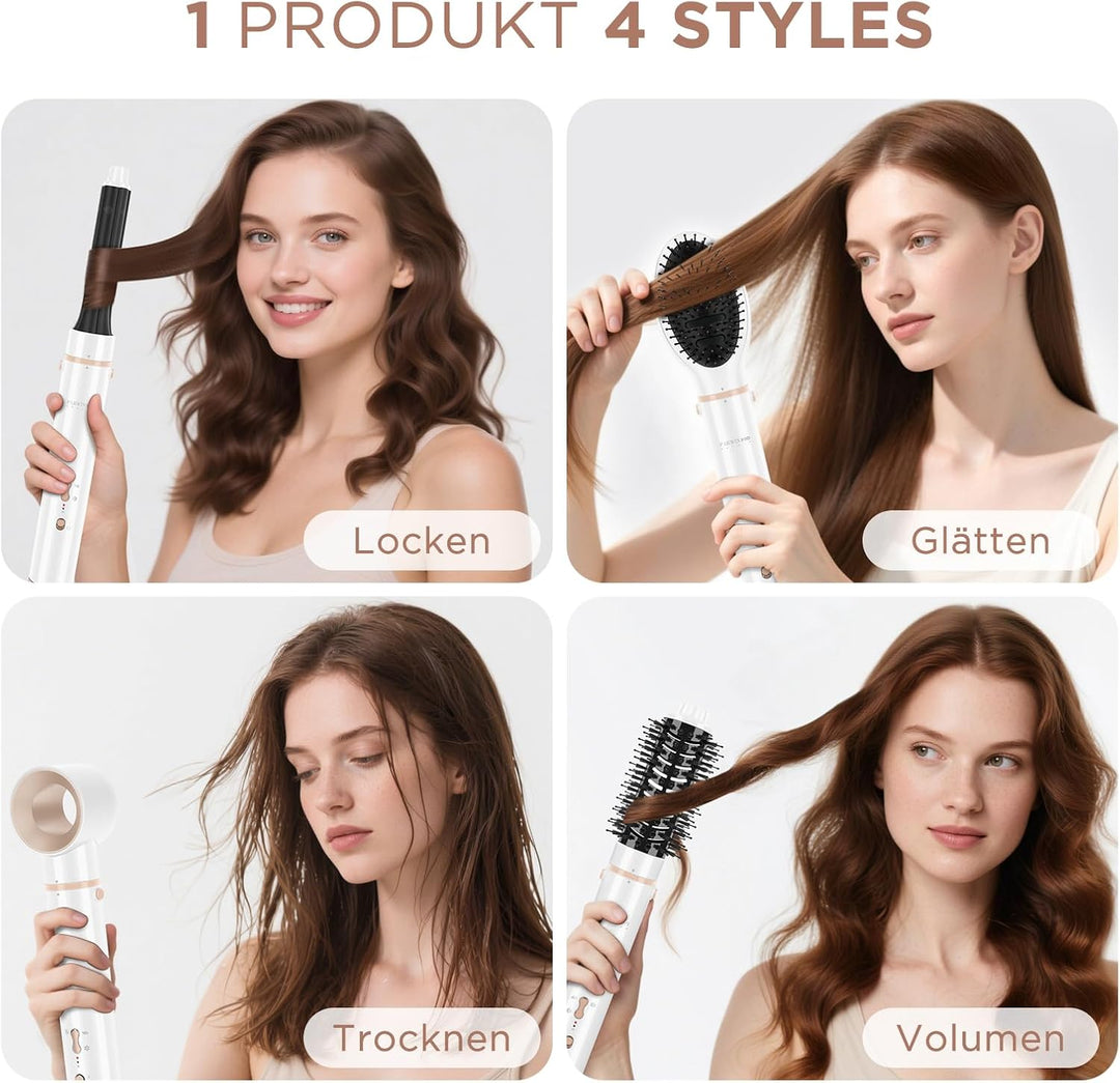 5-in-1 Airstyler & Lockenstab, PARWIN PRO BEAUTY Ionen Föhn Stylingbürsten, 5 Aufsätze Rundbürstenfö