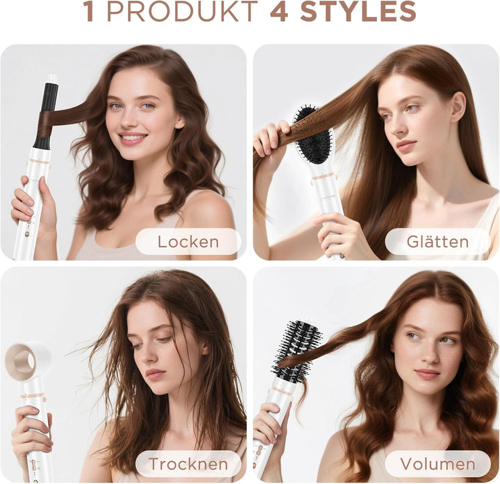 5-in-1 Airstyler & Lockenstab, PARWIN PRO BEAUTY Ionen Föhn Stylingbürsten, 5 Aufsätze Rundbürstenfö