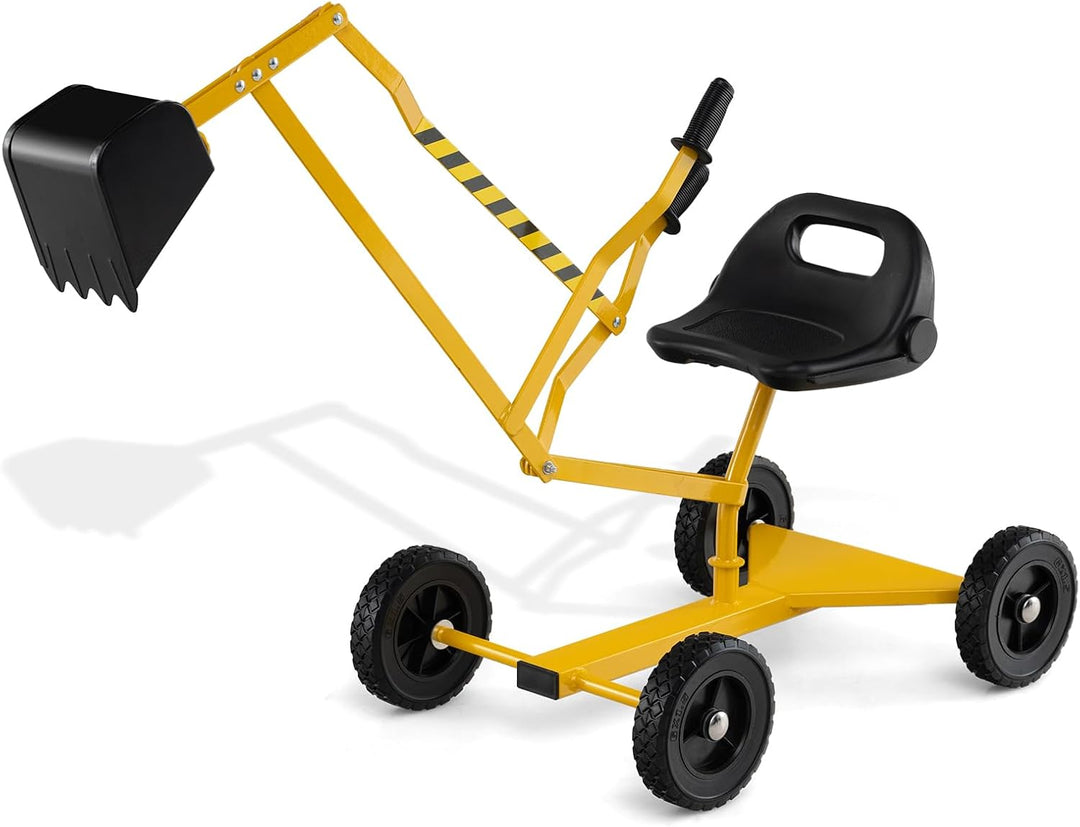 COSTWAY Sitzbagger 360° drehbar, Bagger zum Draufsitzen mit Schaufel & Rädern, Kinderbagger Metall,