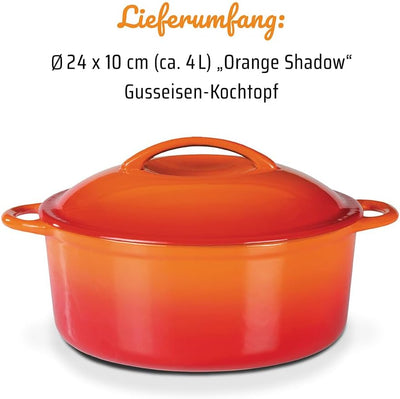 GSW 717243 Shadow Kochtopf mit Deckel 24cm / ca. 4,0 Liter, Gusseisen, orange/creme, 24 cm