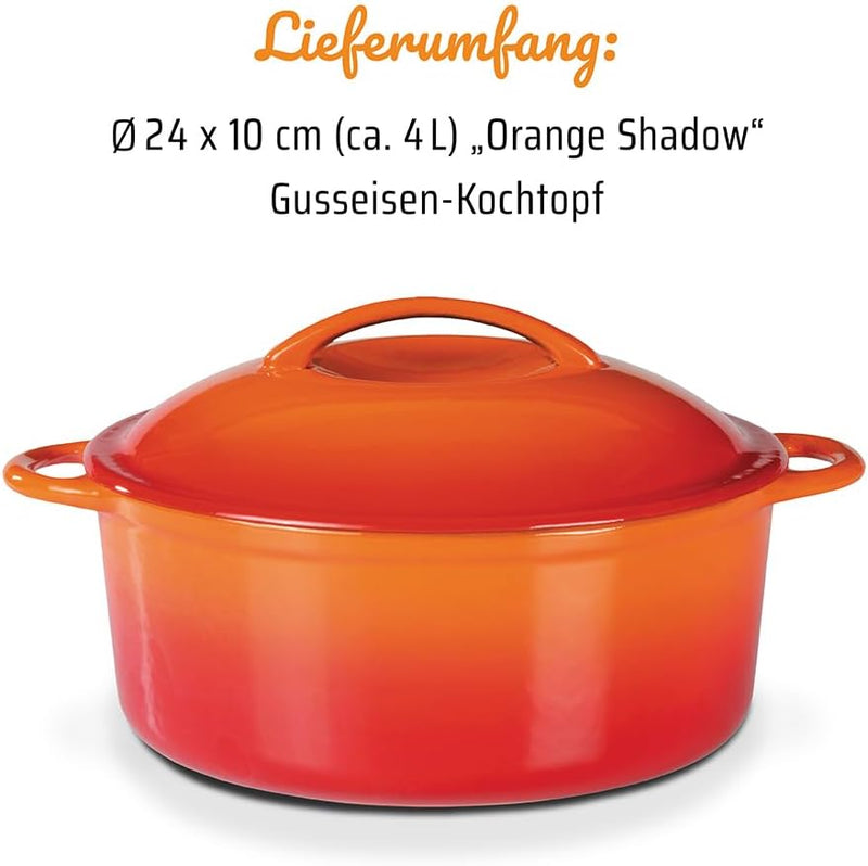 GSW 717243 Shadow Kochtopf mit Deckel 24cm / ca. 4,0 Liter, Gusseisen, orange/creme, 24 cm