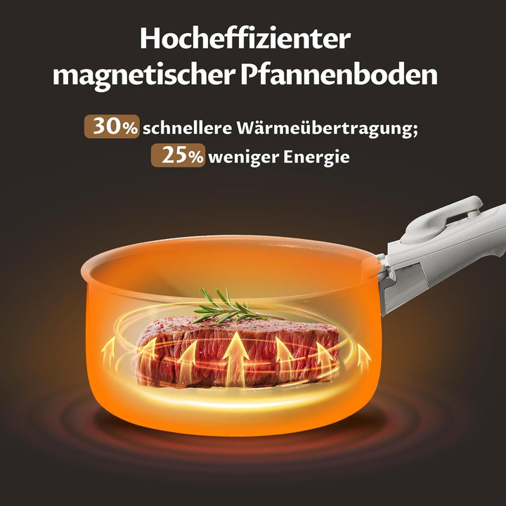 Topfset Induktion 6-teilig, Antihaft Keramik Kochtopf Set abnehmbarer griff, Molekular gebondeter In