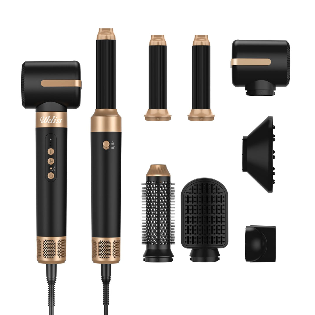 UKLISS Airstyler Multistyler 7 in 1, 1400w Warmluftbürste Haartrockner mit 3 Temperatur, 30mm Locken
