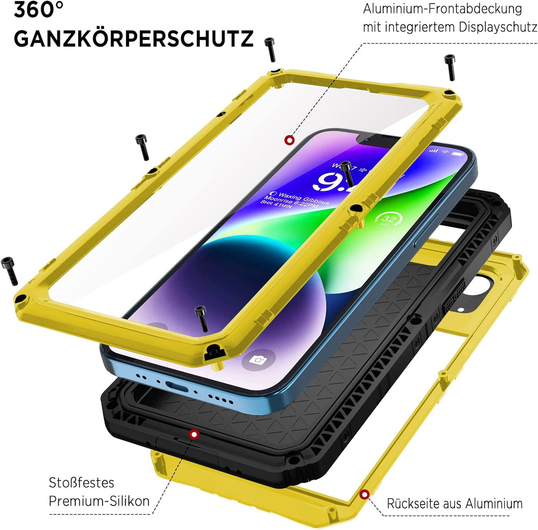 Beeasy für iPhone 14 Wasserdicht Outdoor Hülle (6,1"), Stossfest Panzerhülle Militär 360 Grad Schutz
