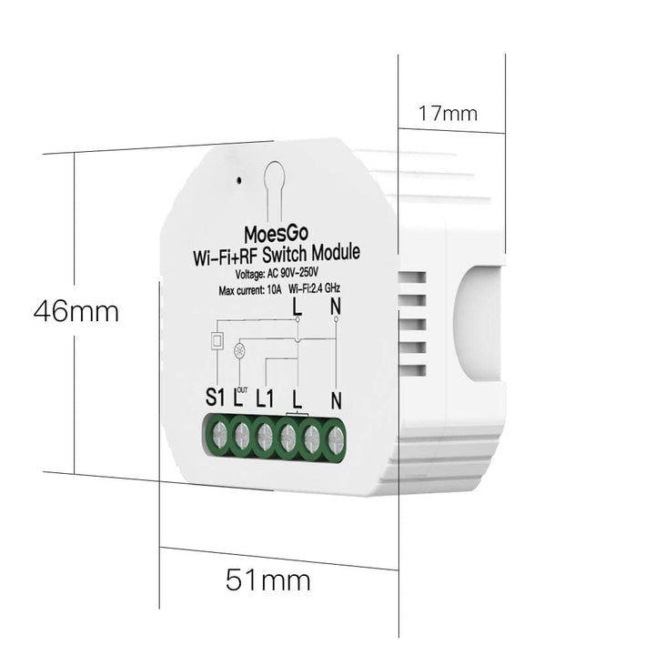 MoesGo Wlan 2.4GHz Smart Alexa Lichtschalter Unterputz Funk Relais, Wireless RF433 Light Switch Modu