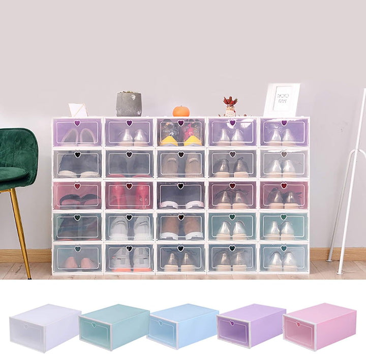 Schuhboxen, 20 Stück Stapelbarer Kunststoff Schuhaufbewahrungsbox Transparenter Schuhboxen Set Faltb