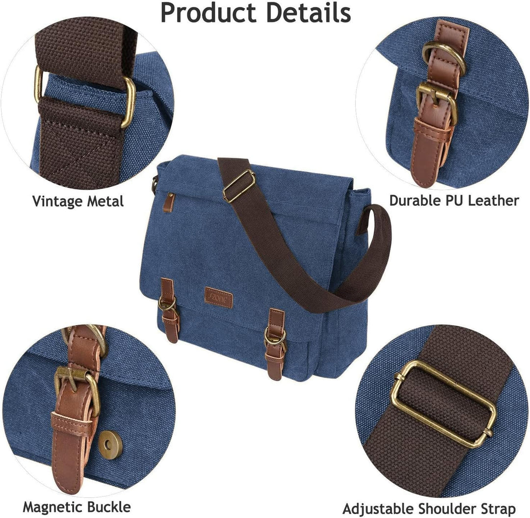S-ZONE Herren Umhängetasche 15,6 Inch Grosse Vintage Canvas Messenger Bag Aktenktasche Schultertasch