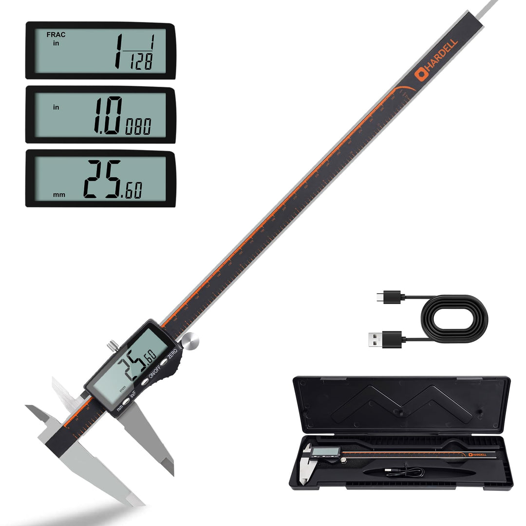 HARDELL Digitaler Messschieber 12" (300mm), wiederaufladbar. Edelstahl, grosses LCD, Auto-Off. Für W