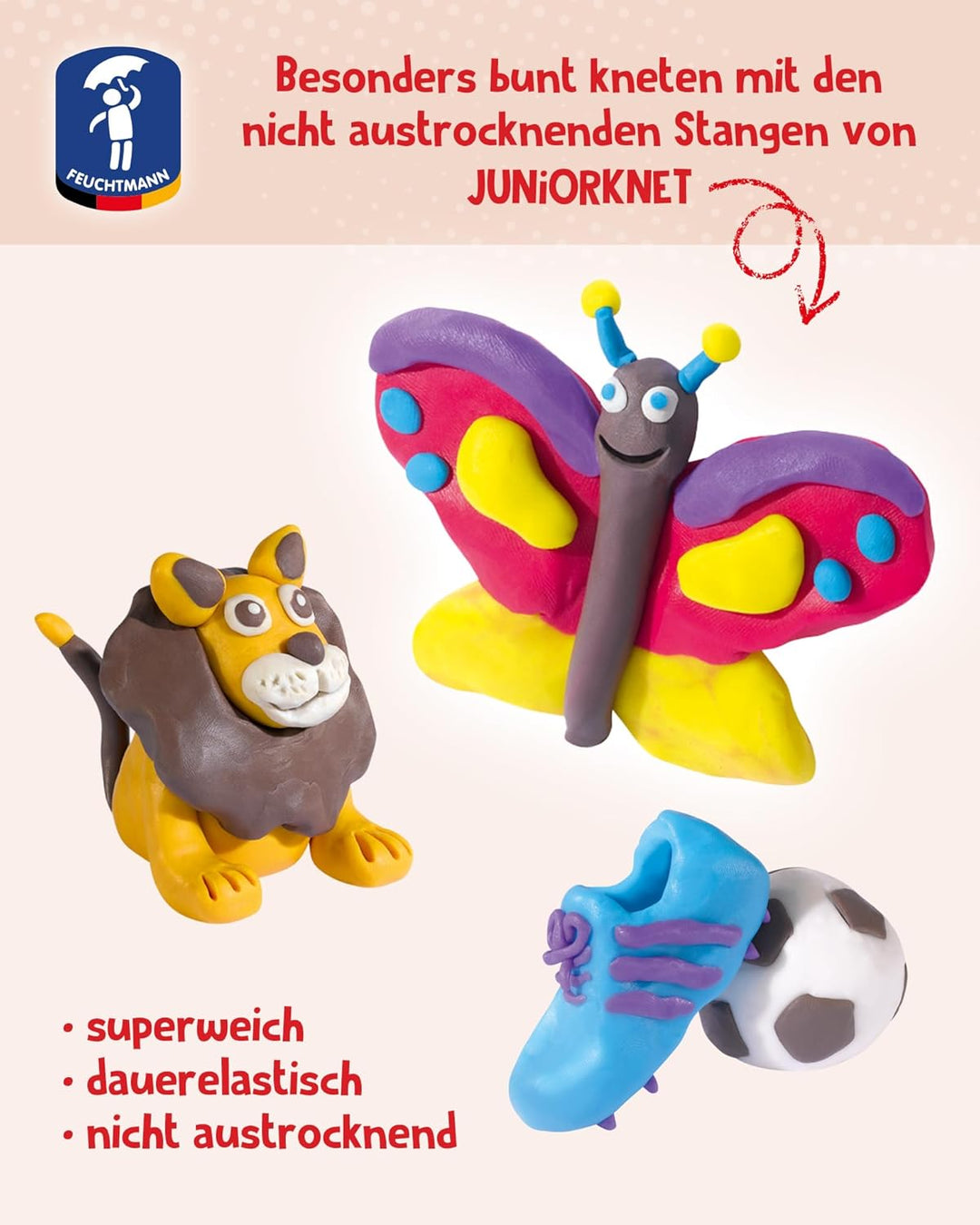 Feuchtmann JUNiORKNET Jumbo-Pack in Rot | 500g weiche Kinderknete im Vorteilspack | vegane glutenfre