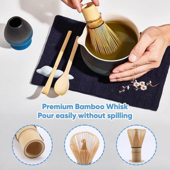 Matcha Set - 8 Stück Matcha Besen Tea Set, Matcha-Schale mit Ausgiesser, Bambus Matcha Whisk, Schauf