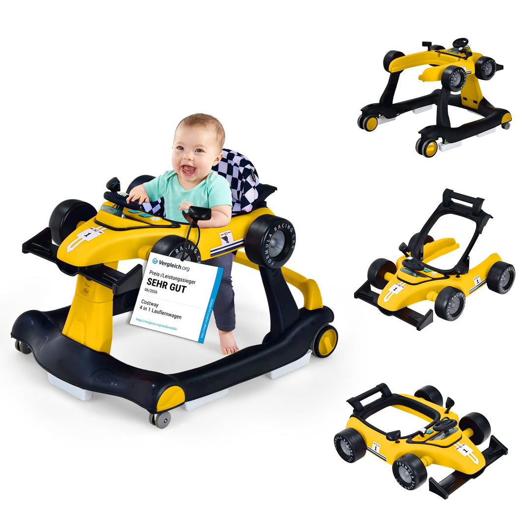 COSTWAY 4 in 1 Lauflernhilfe, Lauflernwagen klappbar mit einstellbarer Höhe & Geschwindigkeit, Baby