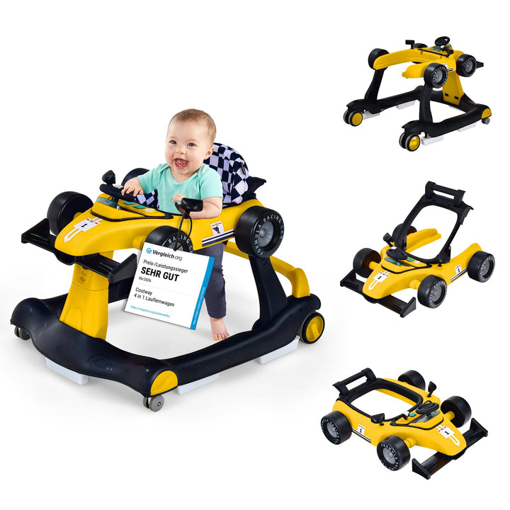 COSTWAY 4 in 1 Lauflernhilfe, Lauflernwagen klappbar mit einstellbarer Höhe & Geschwindigkeit, Baby