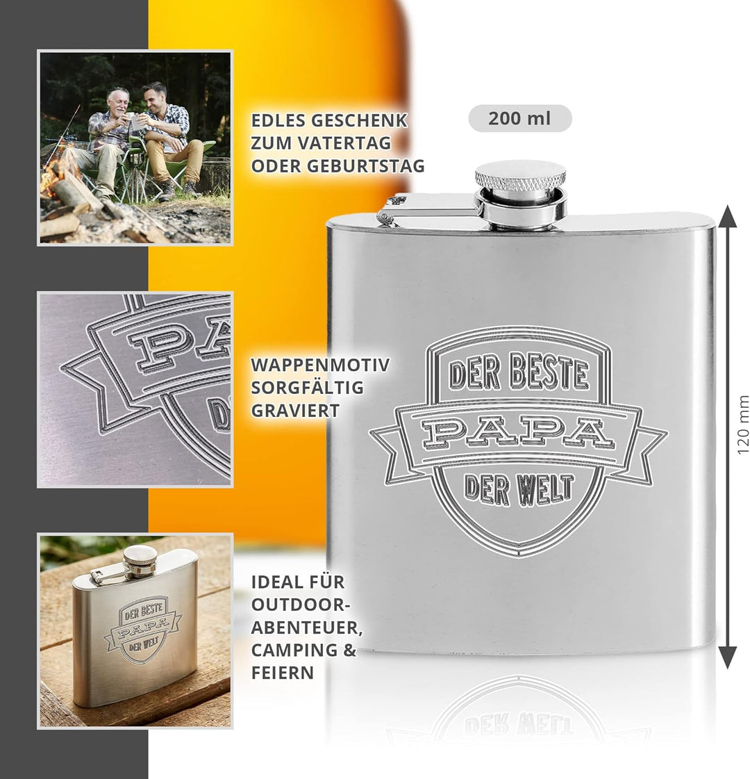 Flachmann mit Gravur für Papa, Vatertagsgeschenk, Edelstahl-Flachmann für den besten Vater, Geschenk