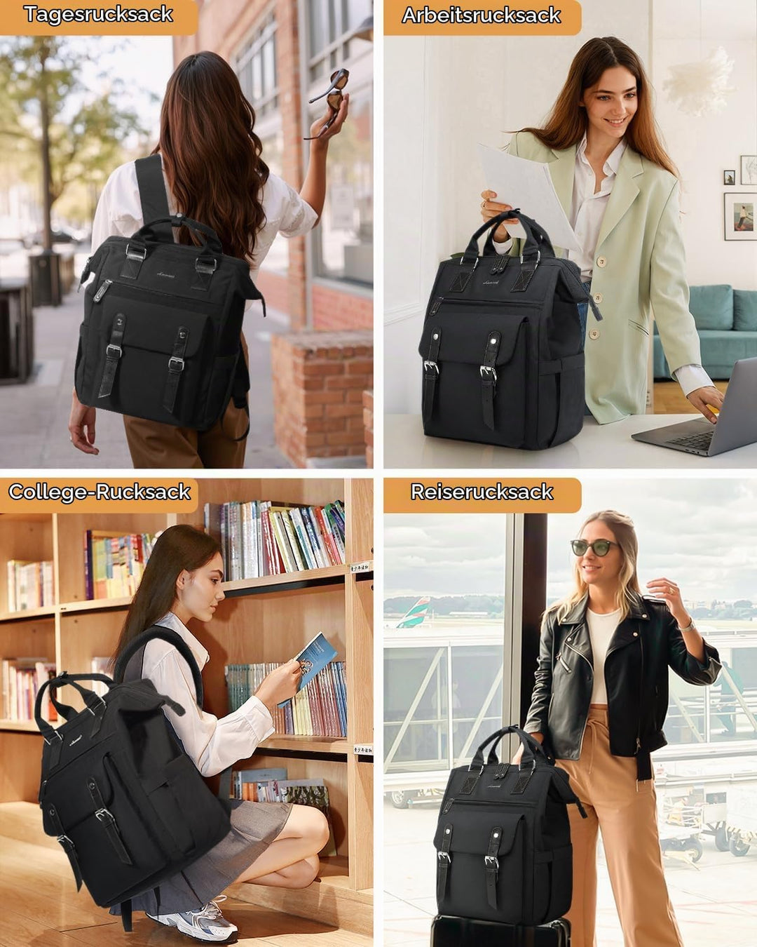 LOVEVOOK Rucksack Damen, Gross Laptop Schulrucksack Mädchen Teenager 17 Zoll mit Datenkabel-Beutel,