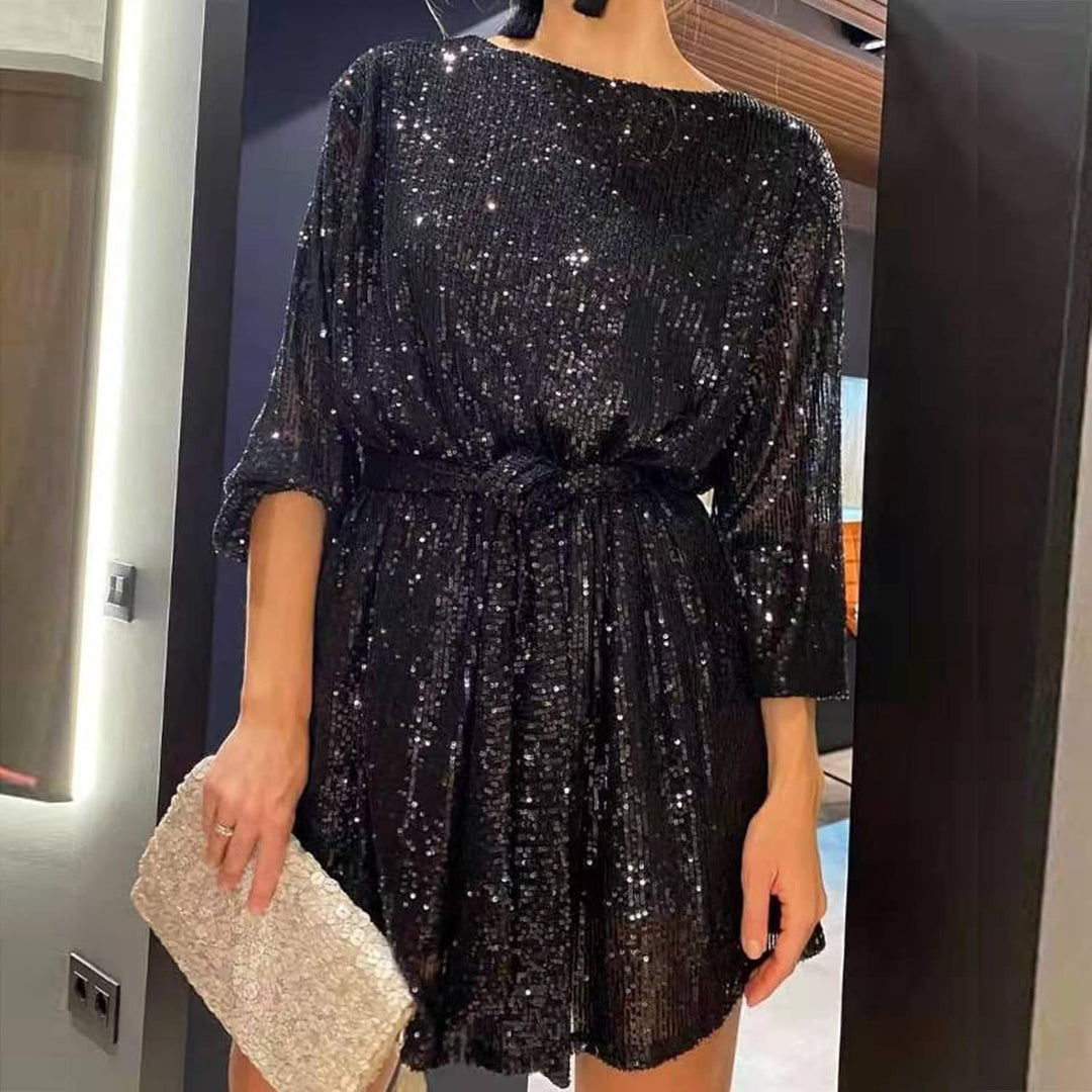 Sunnyuk Pailettenkleider für Damen Gold Glitzerkleid Partykleid Kurz Silber Schwarz Glitzer Kleid Pa