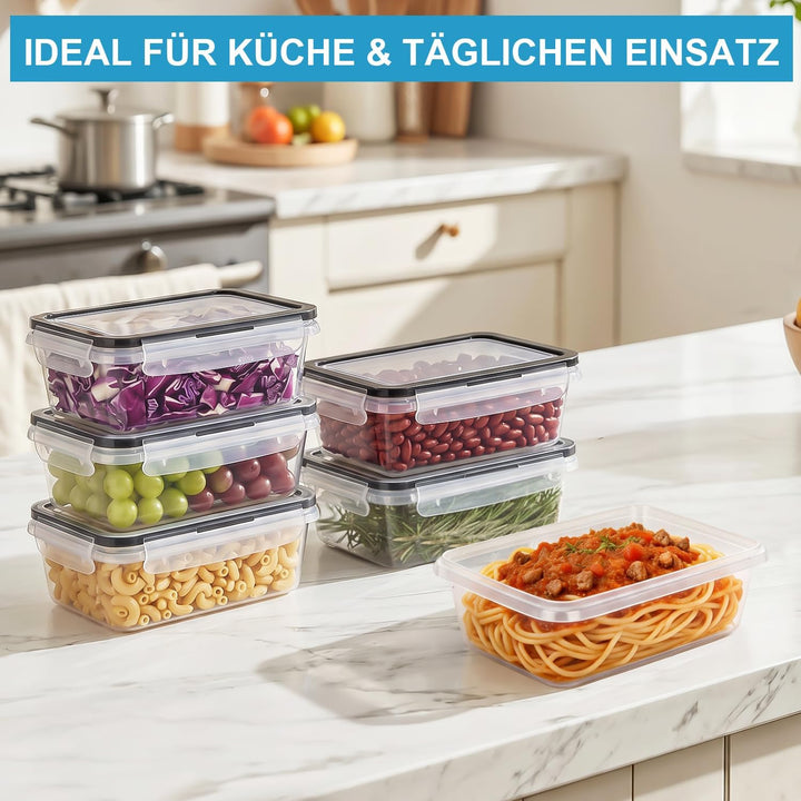 Hotec Frischhaltedosen mit Deckel, 10 x 840ml, Clip &amp; Close Frischhaltedosen-Set, Meal Prep Boxen, 1