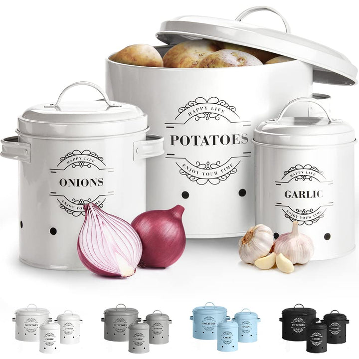 Virklyee Kartoffeltopf, Zwiebeltopf und Knoblauchtopf Belüftet Vorratsbehälter Set, Set of 3 Die per