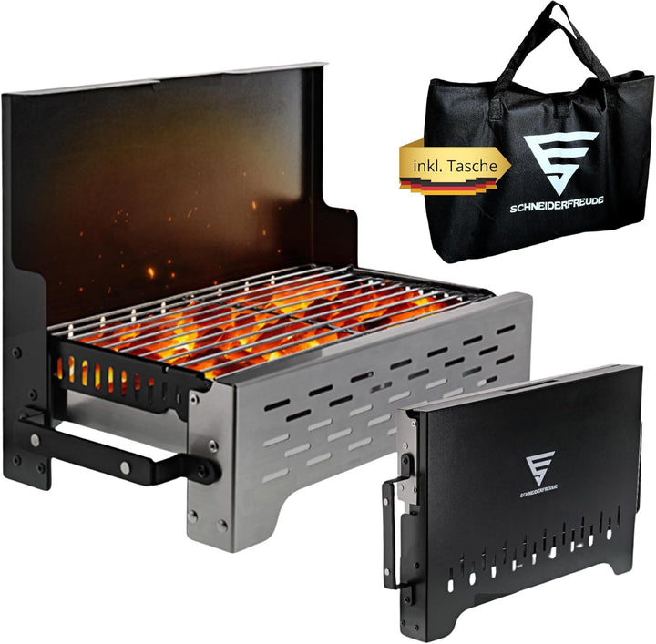SCHNEIDERFREUDE Premium Camping-Grill: Der Klappgrill mit Tasche für echte Grillfans - Designed und