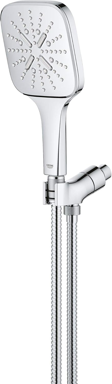 GROHE 26605000 Regendusche SmartActive Handbrause - 3 Sprühstösse, 1,75 gpm, Starlight Chrom Quadrat