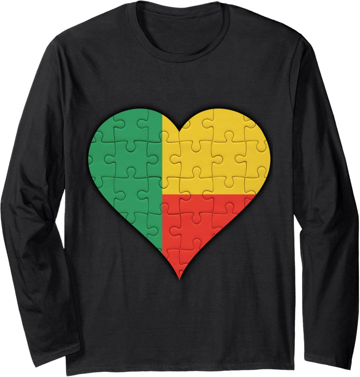 Benin Beninische Flagge Herz Langarmshirt