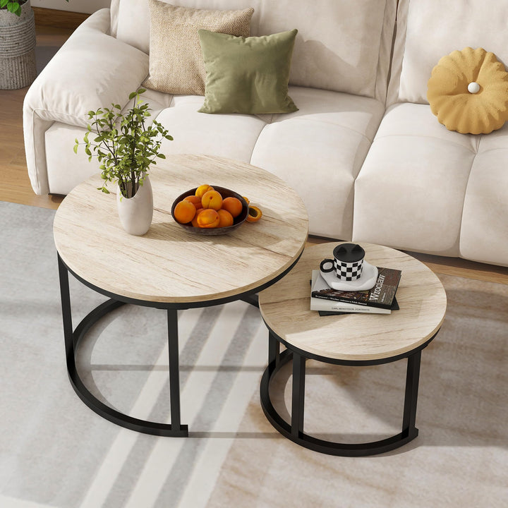 Couchtisch Rund, 2er Set Sofa Couchtisch Industrial Style, verschachtelte Beistelltische aus Metall