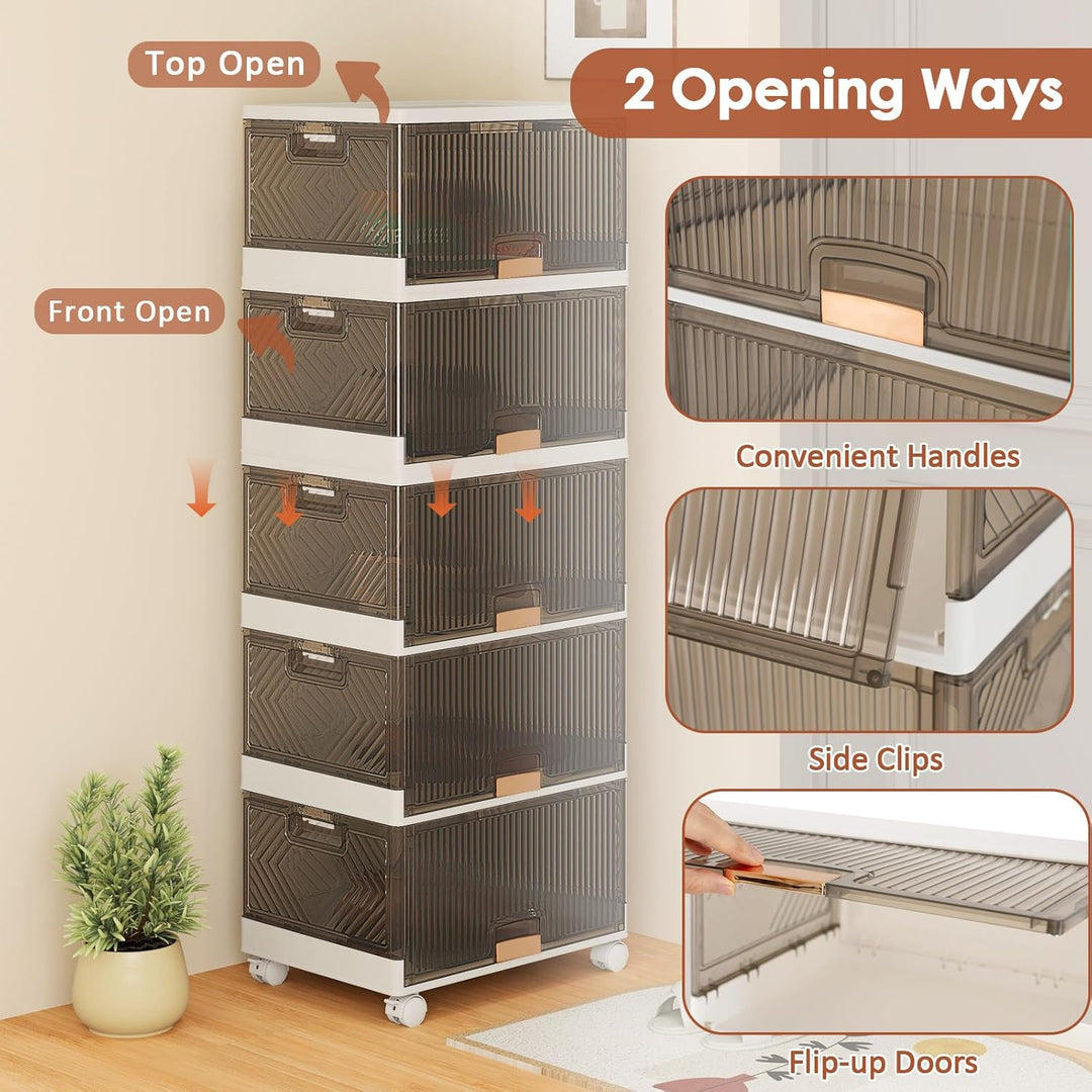 KOMFOTTEU Stapelbare Schuhboxen mit 5/6 Ebenen, Aufbewahrungsbox mit Klapptüren und feststellbaren R