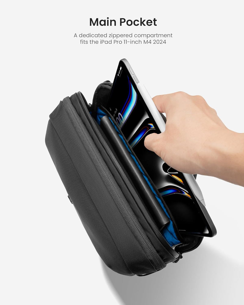 tomtoc Urban Sling Bag Umhängetasche für 9-11 Zoll Tablet/iPad Pro mit Zubehör, reichlich Stauraum,