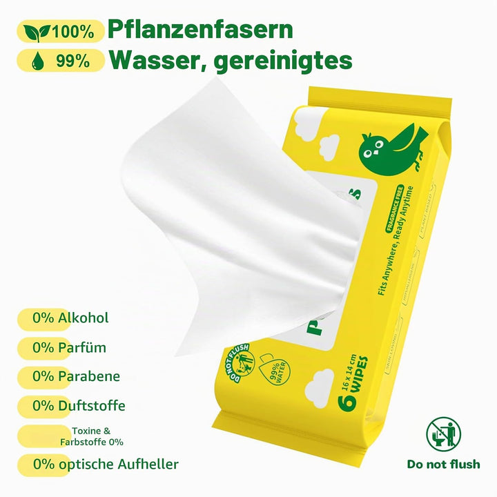 Mini Reise Feuchttücher – Baby Feuchttücher Reisegrösse, 99% Wasser, unparfümiert &amp; hypoallergen, fü