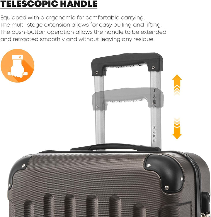 Koffer Suitcase M Braun, Trolley Reisekoffer, Rollkoffer Handgepäck, Kabinenkoffer mit 4 Rollen 360°