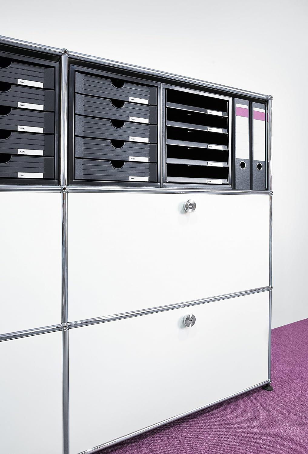 HAN Schubladenbox SCHRANK-SET mit 5 offenen Schubladen für Unterlagen bis DIN C4, auf dem Schreibtis