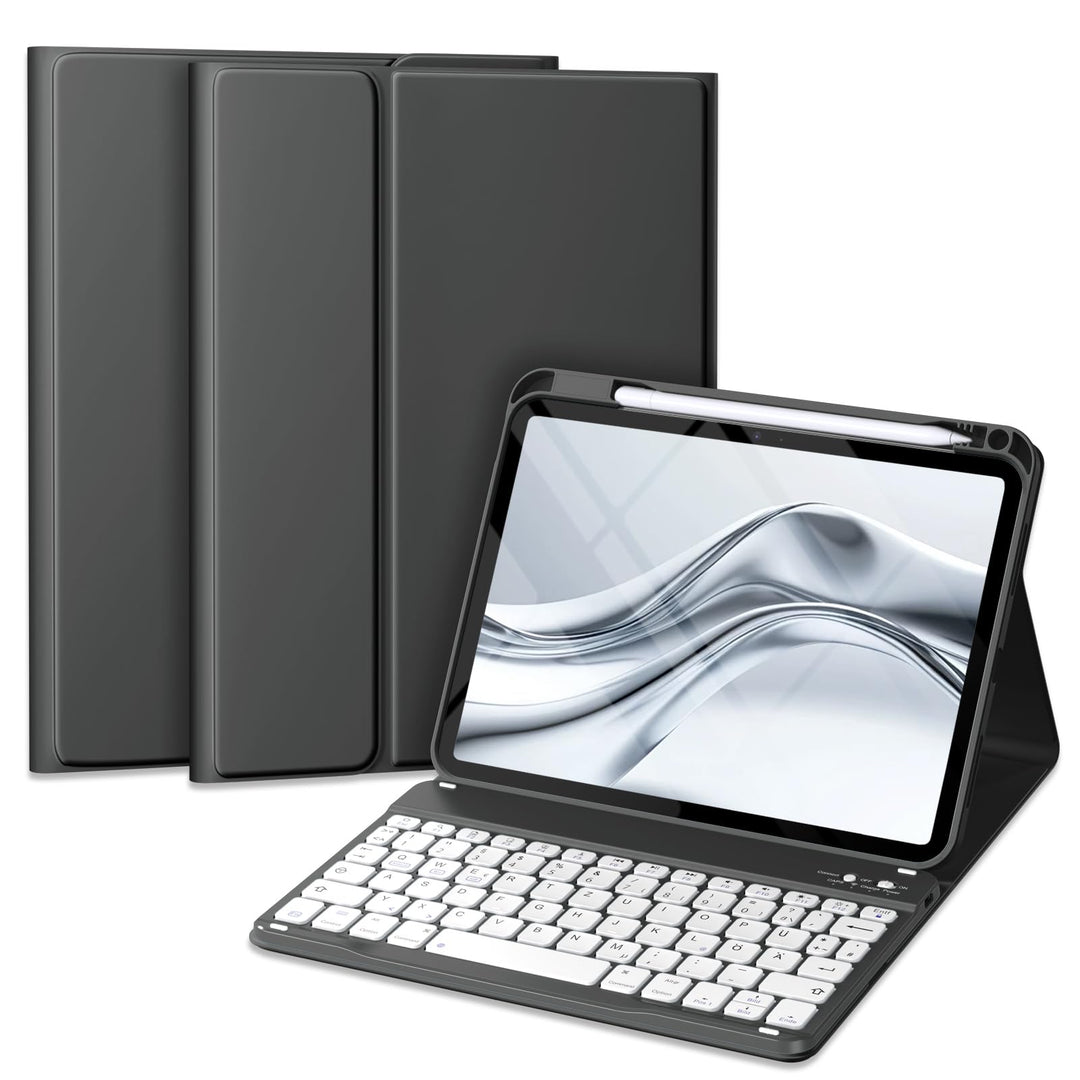Vobafe Hülle mit Tastatur für iPad A16 11/10 Generation (2025/2022, 10,9/11 Zoll), Magnetisch Abnehm